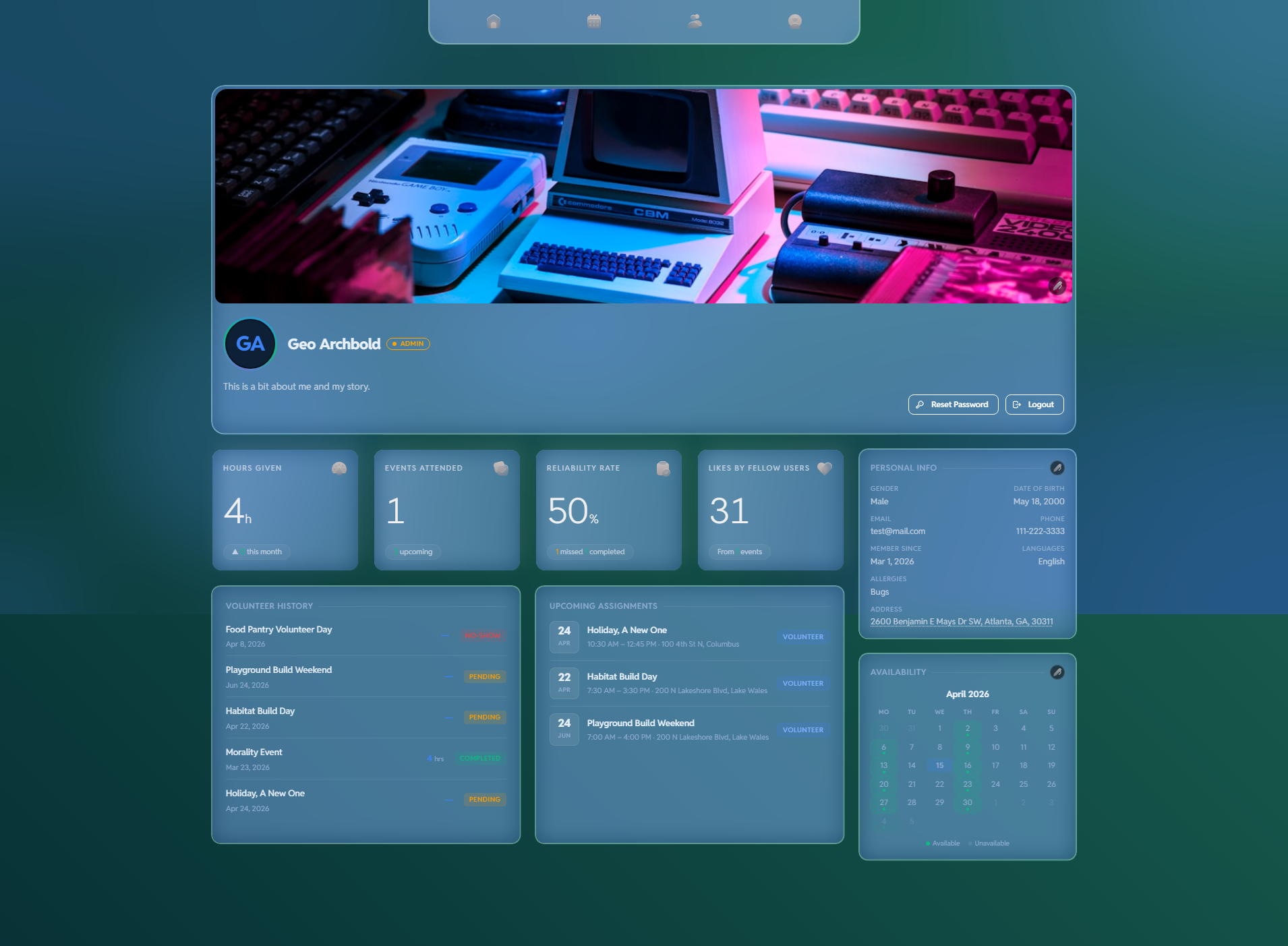 Qrum volunteer profile dashboard